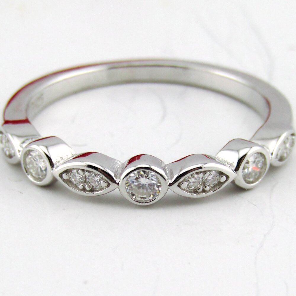 Certified Moissanite Diamond Wedding Band Bezel Ring 925 Sterling Silver Size 7